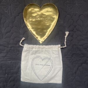 Small Once Upon A Dream Tray In Cloth Bag Brass Heart 4.25 x5” Home Accent Decor
